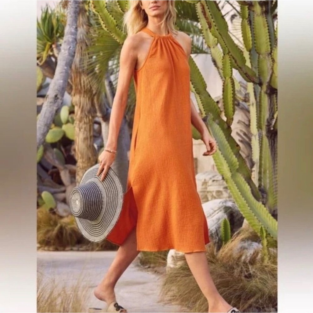 Evereve Orange‎ Textured Halter Neck Maxi Dress Size M